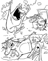 A coloring page of cow and chicken
